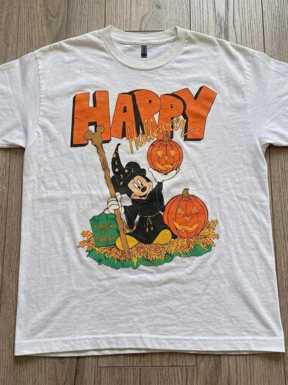 Gildan White Tee with Orange Halloween Graphic
